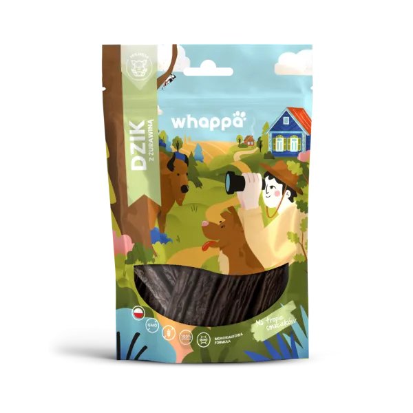 Przysmak dla psa Whappa Monoproteinowe kabanosy Dzik z żurawiną 70gr