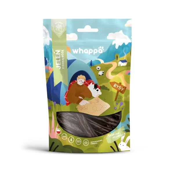 Przysmak dla psa Whappa Monoproteinowe kabanosy Jeleń z dziką różą 70gr