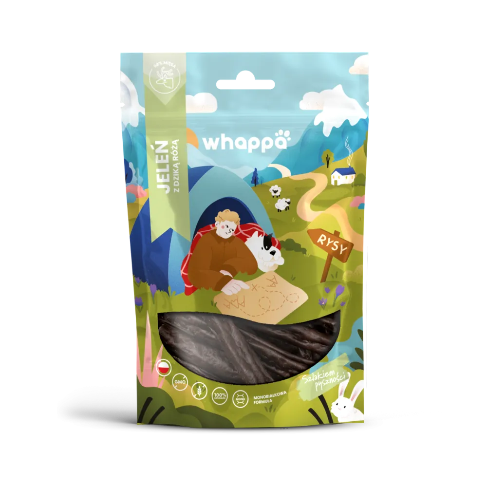 Przysmak dla psa Whappa Monoproteinowe kabanosy Jeleń z dziką różą 70gr