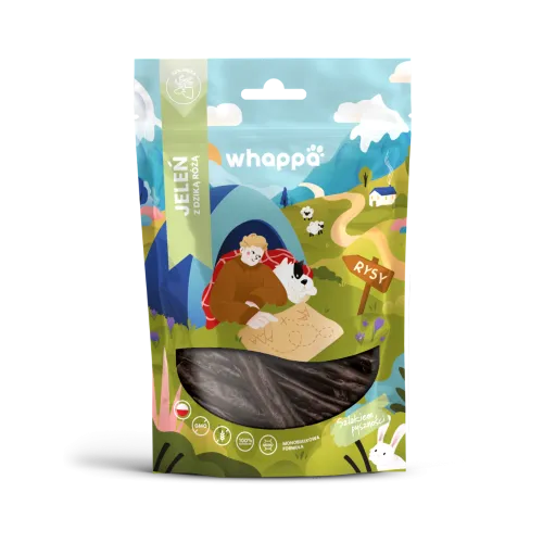 Przysmak dla psa Whappa Monoproteinowe kabanosy Jeleń z dziką różą 70gr