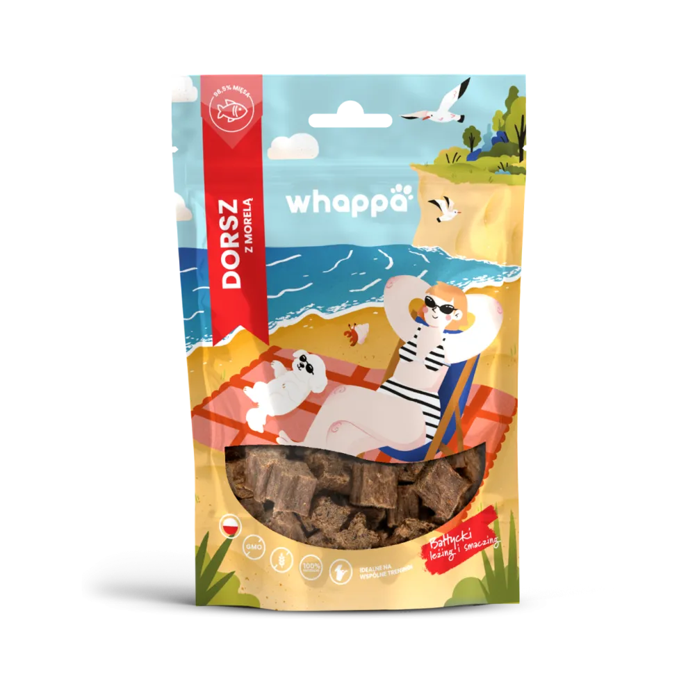 Przysmak dla psa Whappa Monoproteinowe kostki treningowe Dorsz z morelą