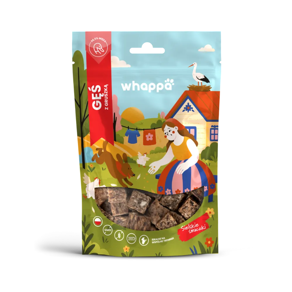 Przysmak dla psa Whappa Monoproteinowe kostki treningowe Gęś z gruszką
