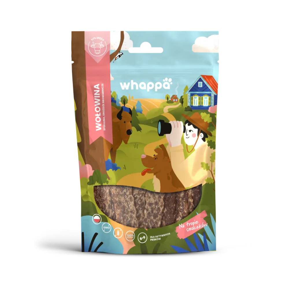 Przysmak dla psa Whappa Funkcjonalne paski z wołowiną 70gr