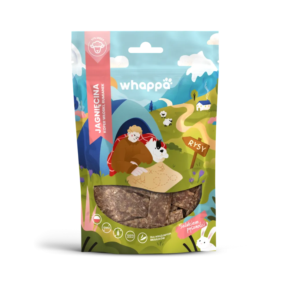 Przysmak dla psa Whappa Funkcjonalne paski z jagnięciną 70gr