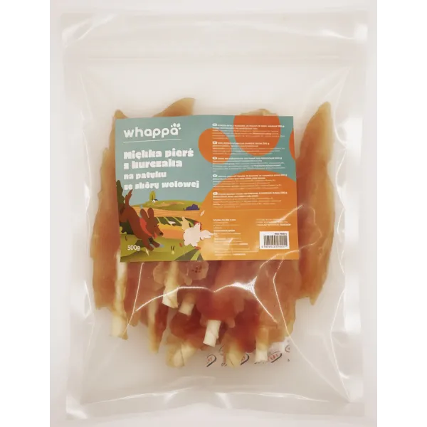 Przysmak dla psa Whappa Miękka pierś z kurczaka na patyku ze skóry wołowej