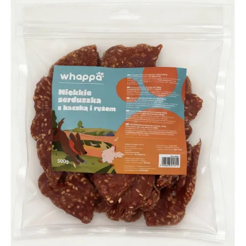 Przysmak dla psa Whappa 500gr Serduszka z kaczką i ryżem