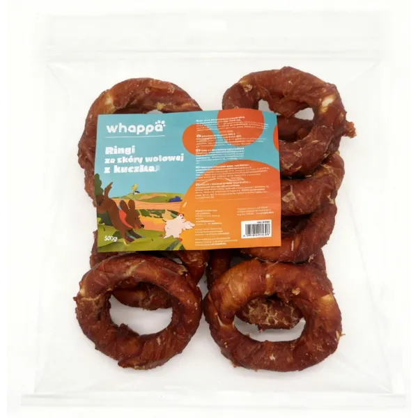 Przysmak dla psa Whappa 500gr Ring ze skóry wołowej z kaczką 10cm