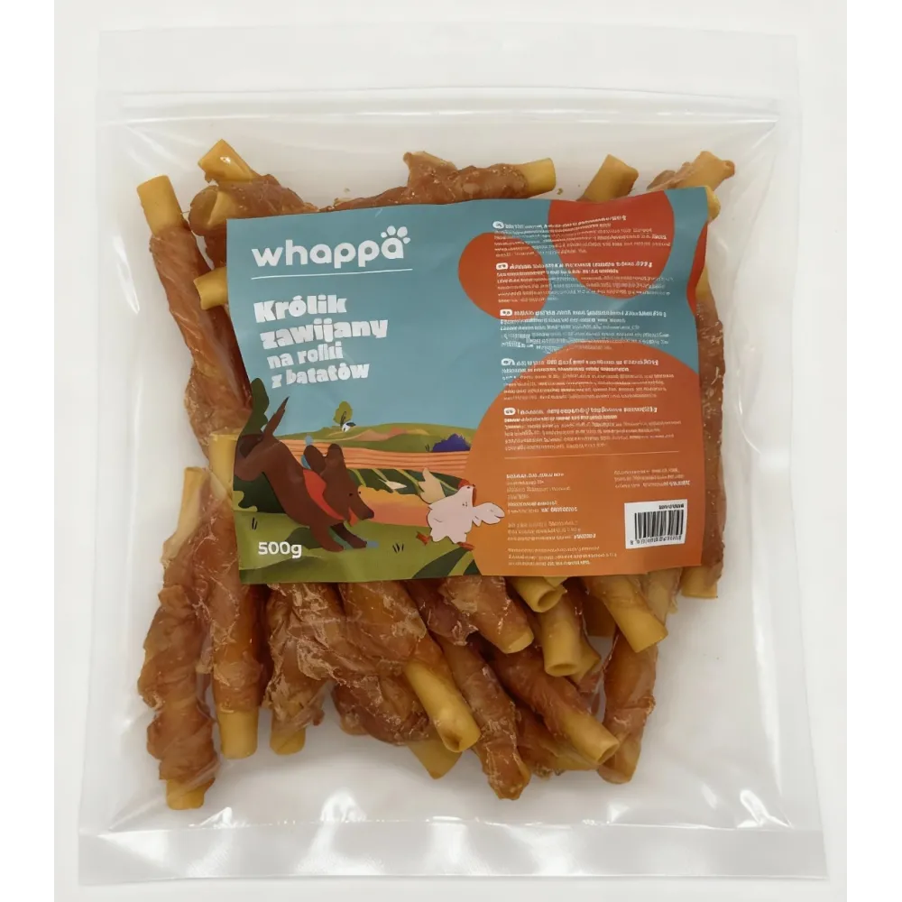 Przysmak dla psa Whappa 500gr Rurki z batatów owinięte królikiem