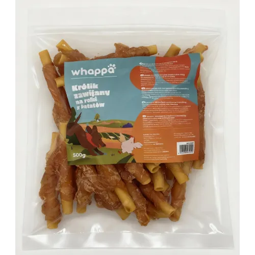 Przysmak dla psa Whappa 500gr Rurki z batatów owinięte królikiem