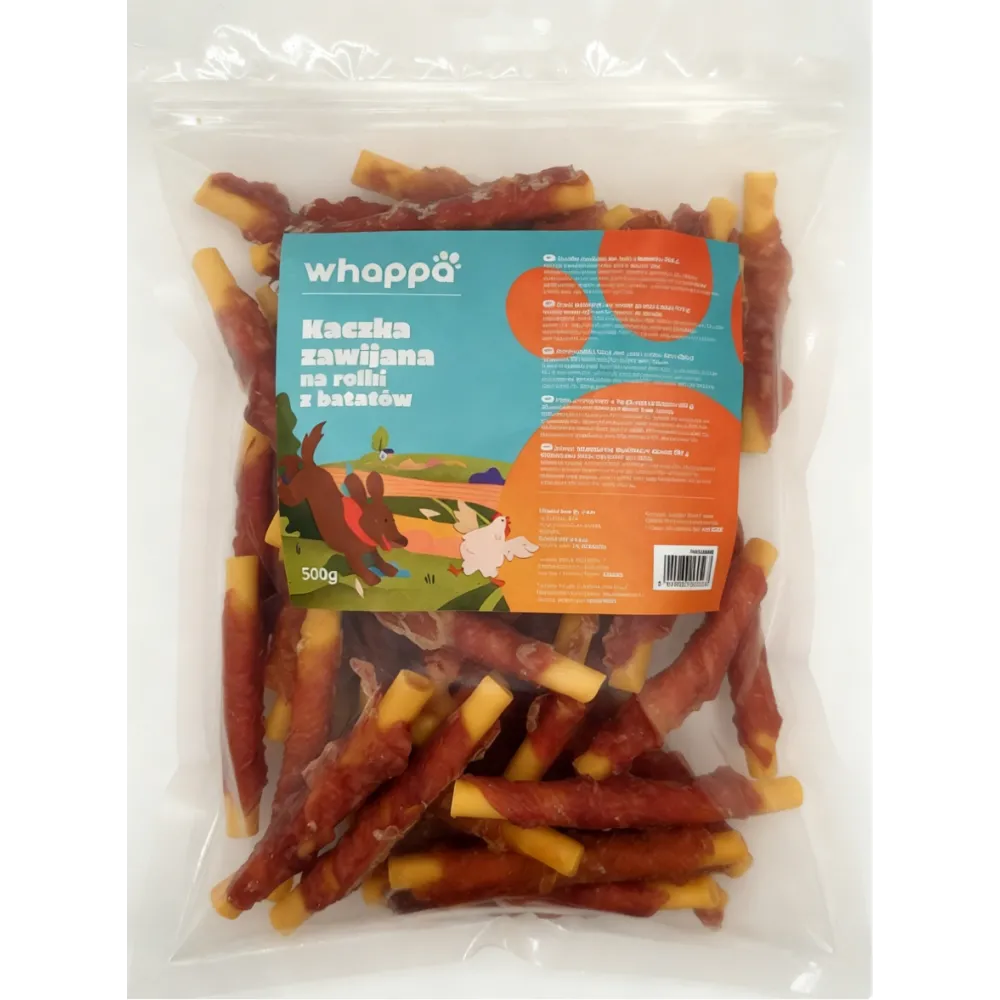 Przysmak dla psa Whappa 500gr Rurki z batatów owinięte kaczką