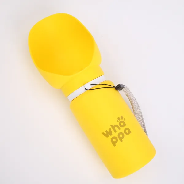 BUTELKA NA WODĘ DLA PSA turystyczna składany bidon z miską 0,55L żółty