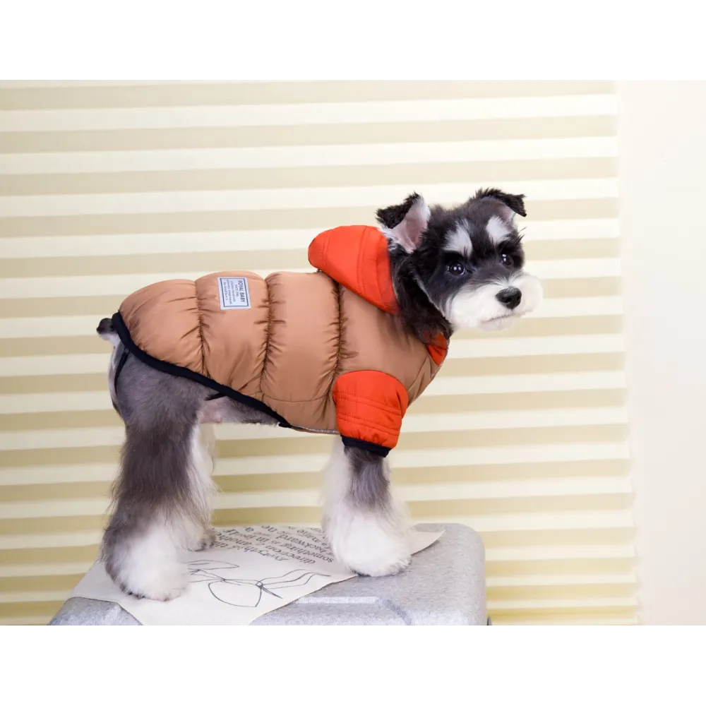 KURTKA DLA PSA ciepła kamizelka ubranko na zimę pomarańczowy kaptur S COCO