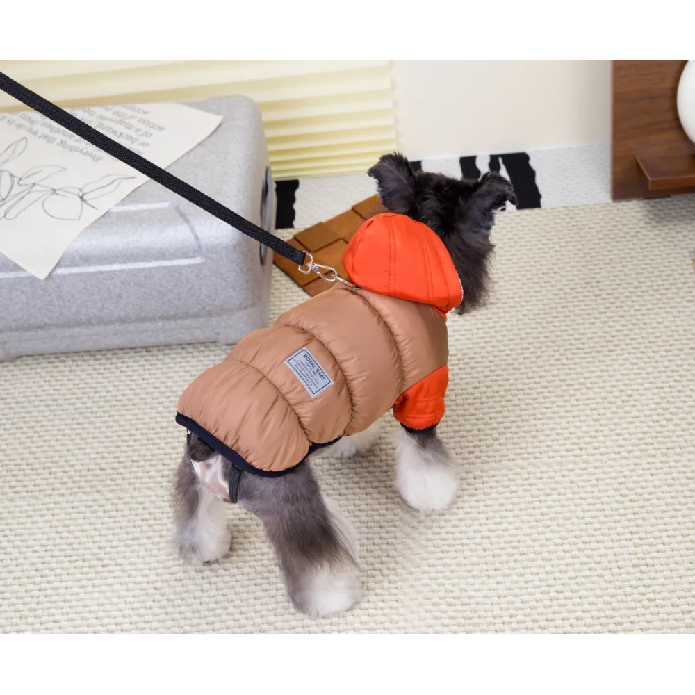 KURTKA DLA PSA ciepła kamizelka ubranko na zimę pomarańczowy kaptur S COCO