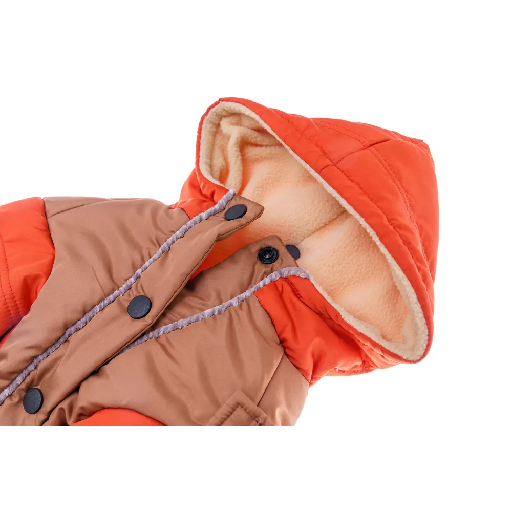 KURTKA DLA PSA ciepła kamizelka ubranko na zimę pomarańczowy kaptur M COCO