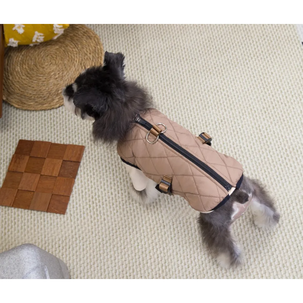 KURTKA DLA PSA ciepła miękka pikowana kamizelka z golfem brązowa S TIFI