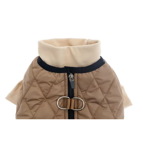 KURTKA DLA PSA ciepła miękka pikowana kamizelka z golfem brązowa S TIFI