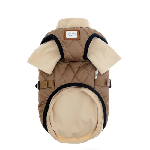 KURTKA DLA PSA ciepła miękka pikowana kamizelka z golfem brązowa L TIFI