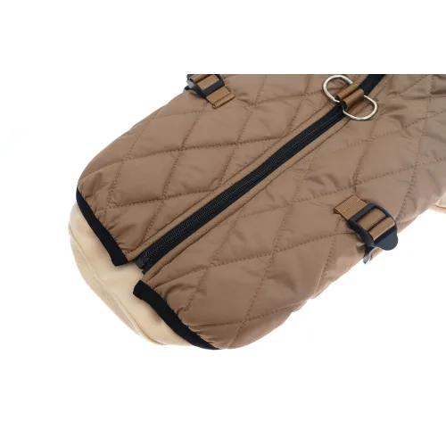 KURTKA DLA PSA ciepła miękka pikowana kamizelka z golfem brązowa S TIFI