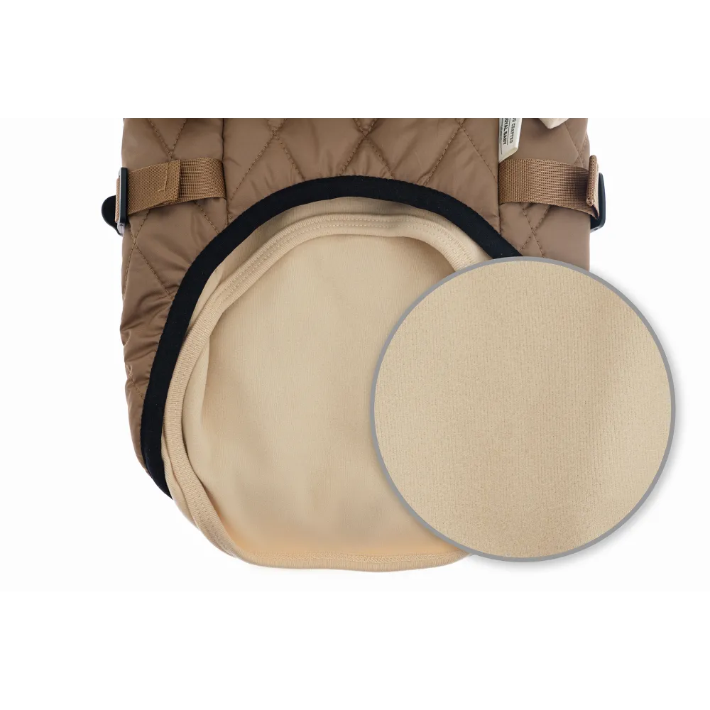 KURTKA DLA PSA ciepła miękka pikowana kamizelka z golfem brązowa S TIFI