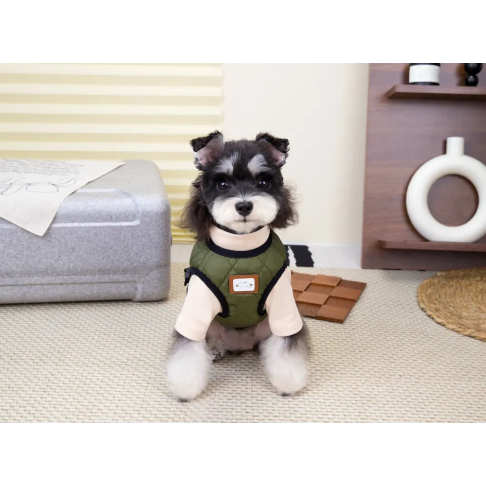 KURTKA DLA PSA ciepła miękka pikowana kamizelka z golfem zielona S TIFI