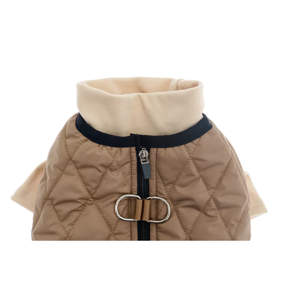 KURTKA DLA PSA ciepła miękka pikowana kamizelka z golfem brązowa L TIFI