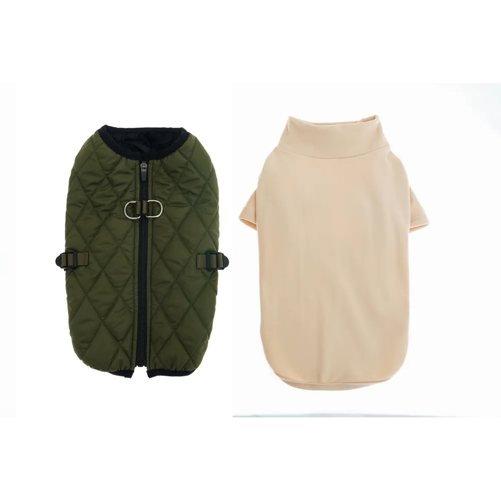 KURTKA DLA PSA ciepła miękka pikowana kamizelka z golfem zielona S TIFI