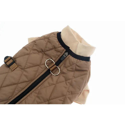 KURTKA DLA PSA ciepła miękka pikowana kamizelka z golfem brązowa L TIFI