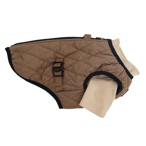 KURTKA DLA PSA ciepła miękka pikowana kamizelka z golfem brązowa S TIFI