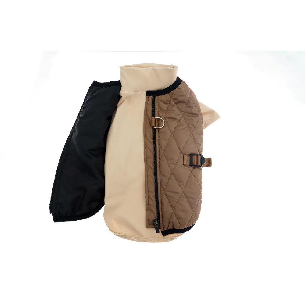 KURTKA DLA PSA ciepła miękka pikowana kamizelka z golfem brązowa M TIFI