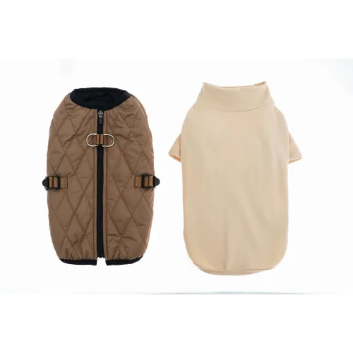 KURTKA DLA PSA ciepła miękka pikowana kamizelka z golfem brązowa L TIFI