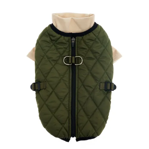 KURTKA DLA PSA ciepła miękka pikowana kamizelka z golfem zielona L TIFI