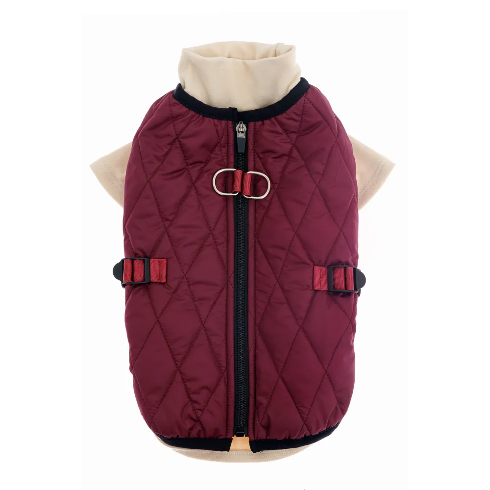 KURTKA DLA PSA ciepła miękka pikowana kamizelka z golfem bordowa S TIFI