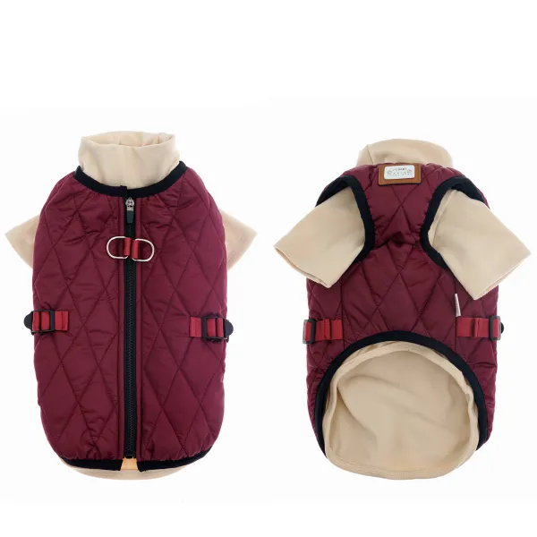 KURTKA DLA PSA ciepła miękka pikowana kamizelka z golfem bordowa L TIFI