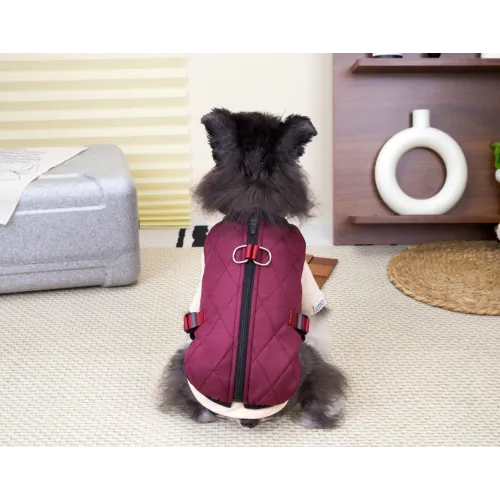 KURTKA DLA PSA ciepła miękka pikowana kamizelka z golfem bordowa L TIFI