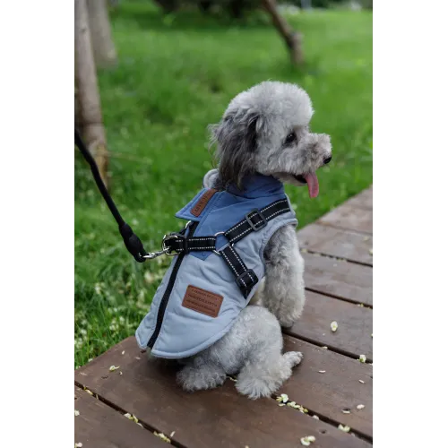 KURTKA DLA PSA ciepła wodoodporna kamizelka z szelkami niebieski S ROXI