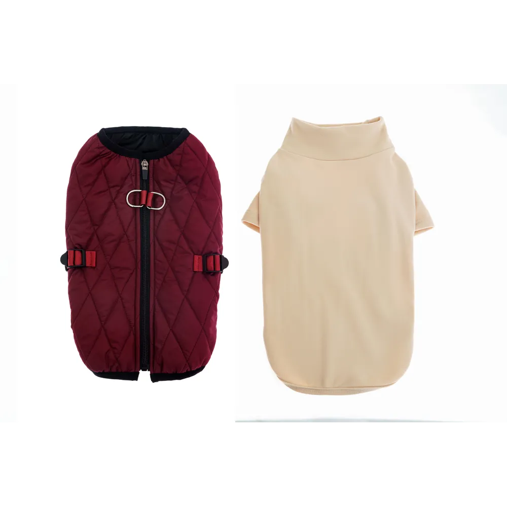 KURTKA DLA PSA ciepła miękka pikowana kamizelka z golfem bordowa L TIFI