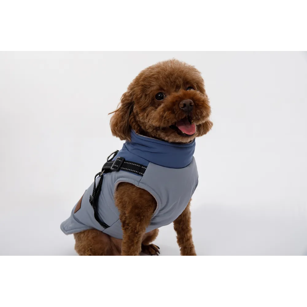 KURTKA DLA PSA ciepła wodoodporna kamizelka z szelkami niebieski S ROXI