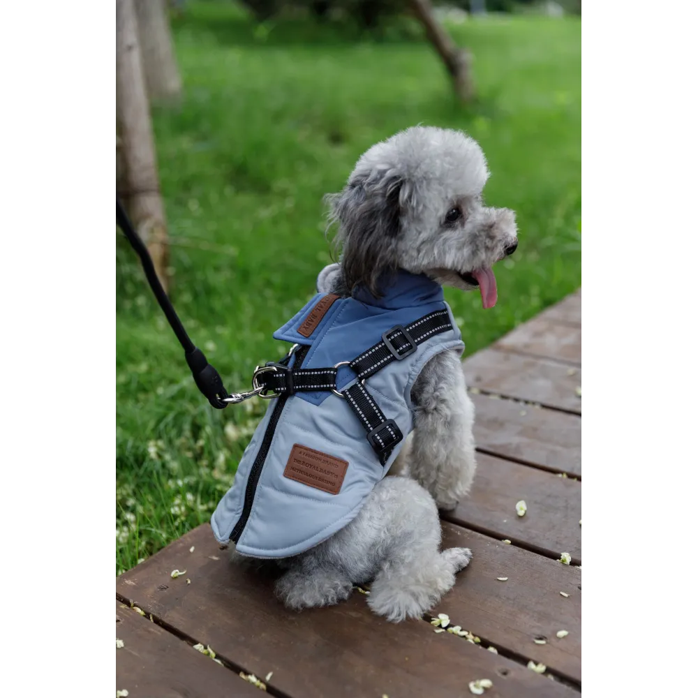 KURTKA DLA PSA ciepła wodoodporna kamizelka z szelkami niebieski M ROXI