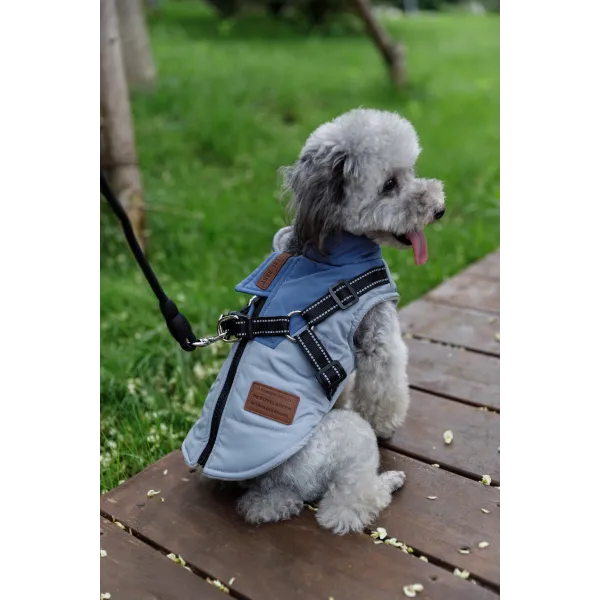 KURTKA DLA PSA ciepła wodoodporna kamizelka z szelkami niebieski L ROXI