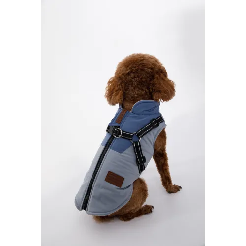 KURTKA DLA PSA ciepła wodoodporna kamizelka z szelkami niebieski L ROXI