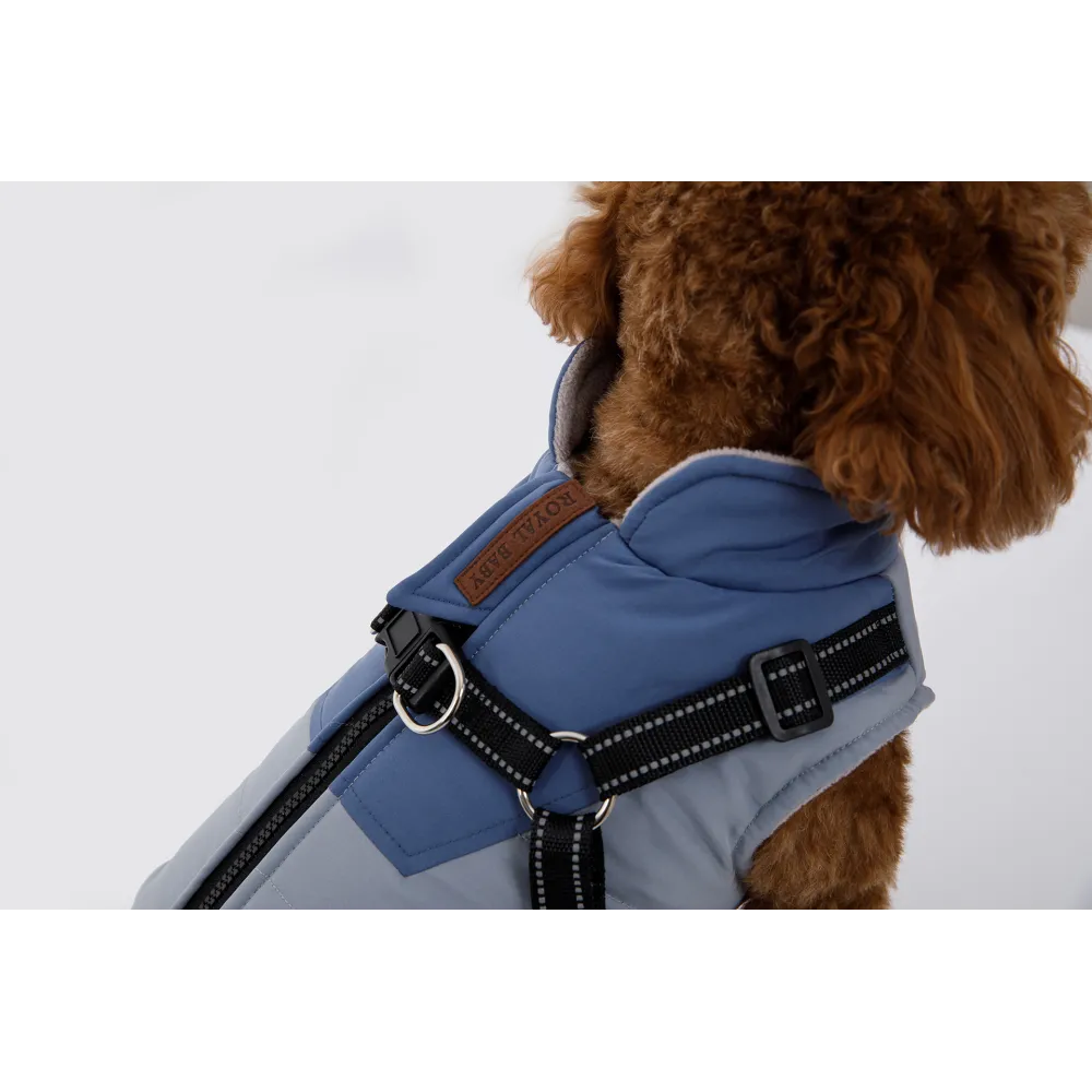 KURTKA DLA PSA ciepła wodoodporna kamizelka z szelkami niebieski M ROXI
