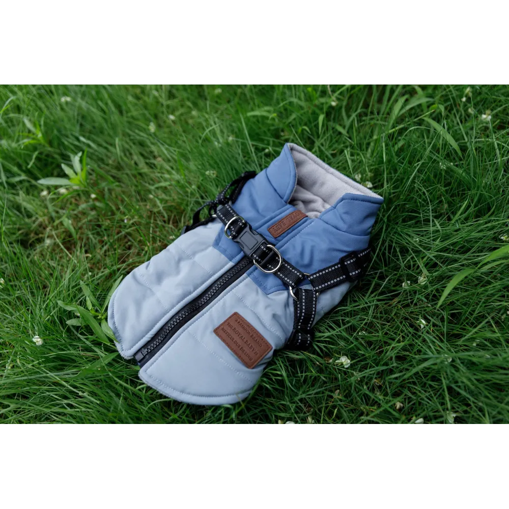 KURTKA DLA PSA ciepła wodoodporna kamizelka z szelkami niebieski S ROXI