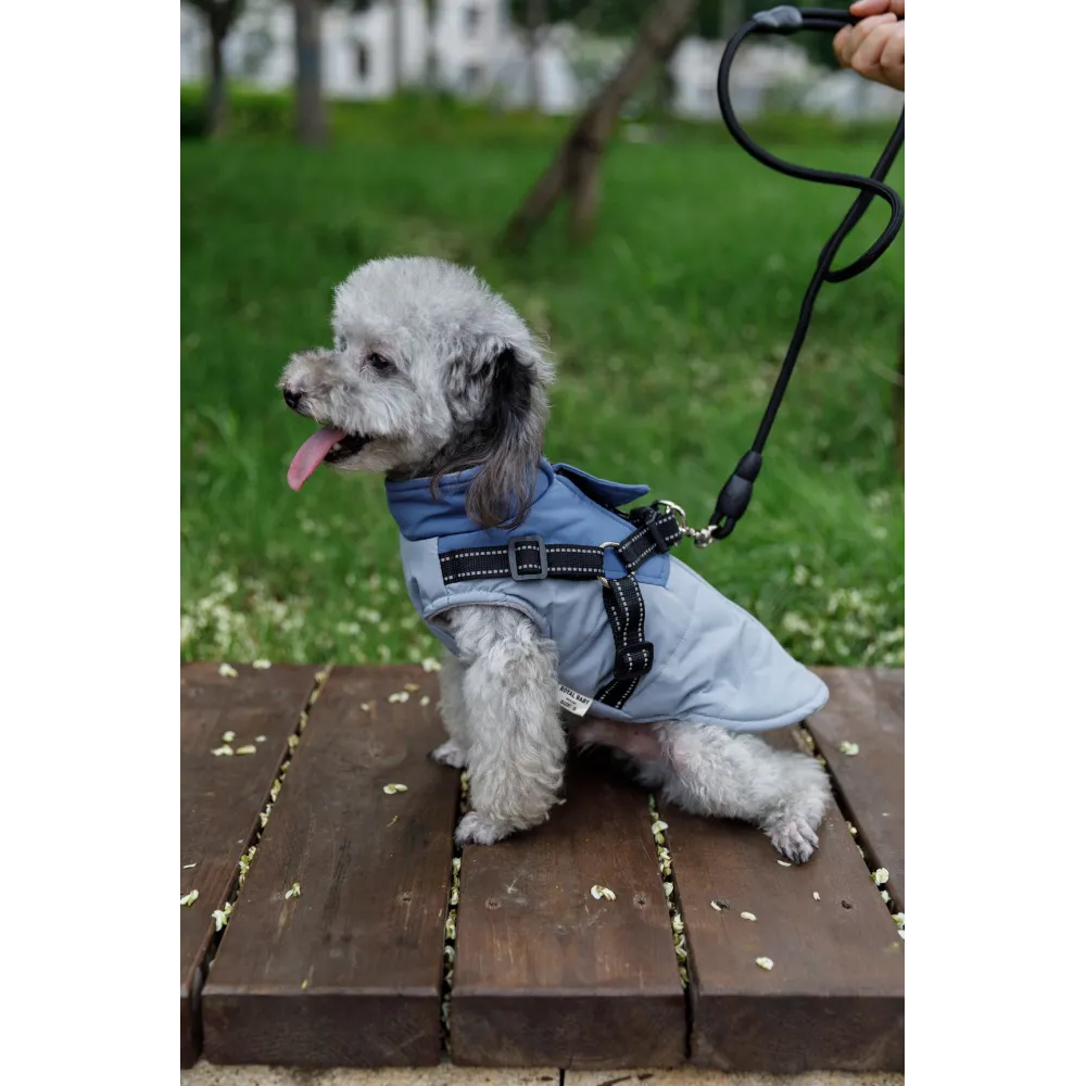 KURTKA DLA PSA ciepła wodoodporna kamizelka z szelkami niebieski L ROXI