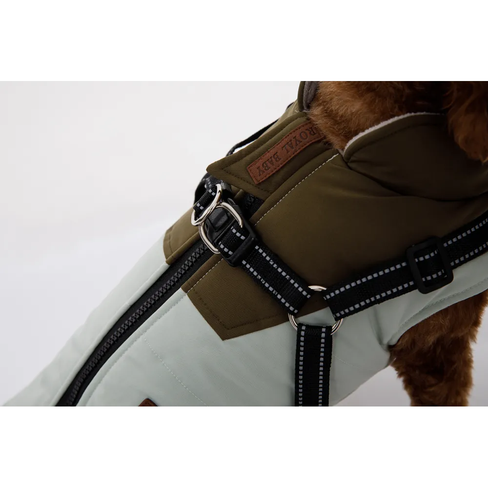 KURTKA DLA PSA ciepła wodoodporna kamizelka z szelkami zielony L ROXI