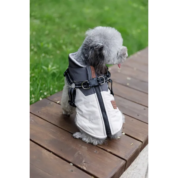 KURTKA DLA PSA ciepła wodoodporna kamizelka z szelkami szary S ROXI