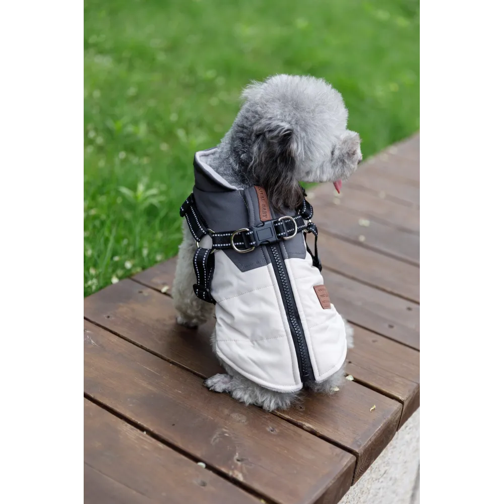 KURTKA DLA PSA ciepła wodoodporna kamizelka z szelkami szary S ROXI