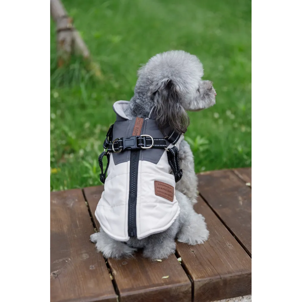 KURTKA DLA PSA ciepła wodoodporna kamizelka z szelkami szary L ROXI