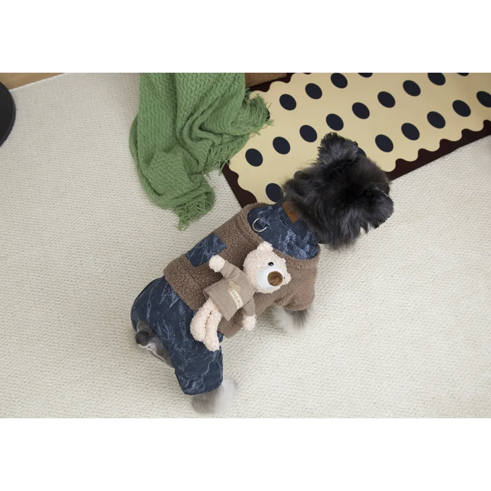 KURTKA DLA PSA ciepłe miękkie granatowe ubranko kamizelka brąz L TEDI