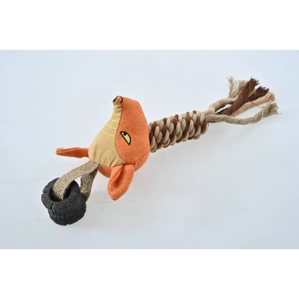 ZABAWKA DLA PSA sznur gumowy gryzak pluszowy lis szarpak z piszczałką 37cm 2