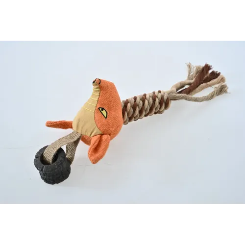 ZABAWKA DLA PSA sznur gumowy gryzak pluszowy lis szarpak z piszczałką 37cm